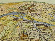 Kolorierter Stich von Jakob Becker, um 1750 (Ausschnitt). Kolorierter Stich von Jakob Becker, um 1750 (Ausschnitt).