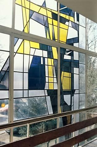 Dahler, Gustav: Fenster in Berufskolleg-Stadtmitte, Standort Kluse, Detail; Foto: Kunstmuseum Mülheim an der Ruhr 2014.