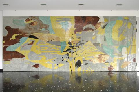 Dahler, Gustav: Wandgestaltung vor Aula im Gymnasium Broich, Detail; Foto: Kunstmuseum Mülheim an der Ruhr/ Ralf Raßloff 2007.