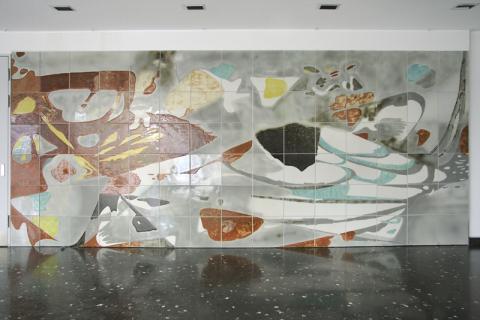 Dahler, Gustav: Wandgestaltung vor Aula im Gymnasium Broich, Detail; Foto: Kunstmuseum Mülheim an der Ruhr/ Ralf Raßloff 2007.