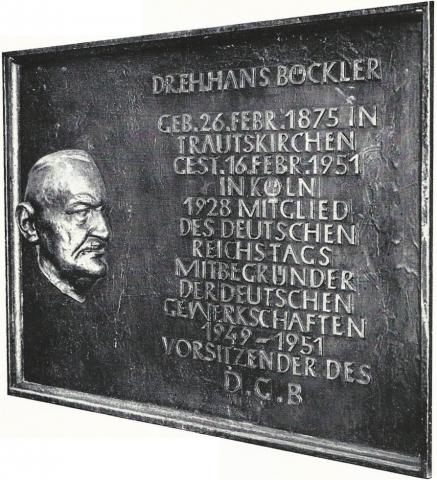 Kühn, Herbert: Hans Böckler - Gedenktafel, Foto aus: Mülheimer Jahrbuch 1976.