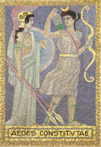 Köppen, Wilhelm: AEDES CONSTITUTAE (Mosaik 6: Athene und Artemis); Foto: Kunstmuseum Mülheim an der Ruhr 2001.