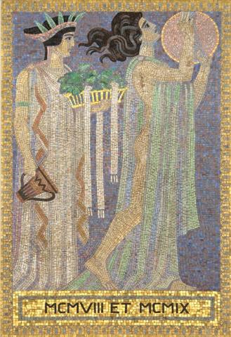 Köppen, Wilhelm: MCMVIII ET MCMIX (Mosaik 8: Zwei Tänzerinnen); Foto: Kunstmuseum Mülheim an der Ruhr 2001.