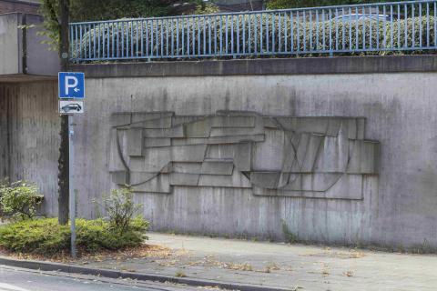Siepmann, Heinrich: Betonreliefs am Ruhrufer, Detail Relief Mitte; Foto: Kunstmuseum Mülheim an der Ruhr/ Ralf Raßloff 2020.