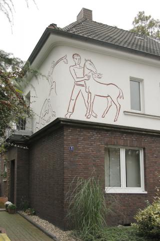 Baur, Ludwig: Jugend, Wandbild an Wohnhaus, Bleichstr. 1, 45468 Mülheim an der Ruhr, Foto: Kunstmuseum Mülheim an der Ruhr/ Ralf Raßloff 2007.