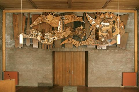 Willing: Wandgestaltung/ Holzrelief, Foto: Kunstmuseum Mülheim an der Ruhr 2007.