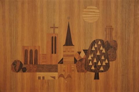 Traub, Daniel (Ausführung: Hartl) : rechter Türflügel: Kirchenhügel; Foto: Kunstmuseum Mülheim an der Ruhr 2007.