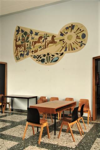 Traub, Daniel: o.T. (Wandmalerei, Landschaft mit Pferden und Fischen); Foto: Kunstmuseum Mülheim an der Ruhr 2007.