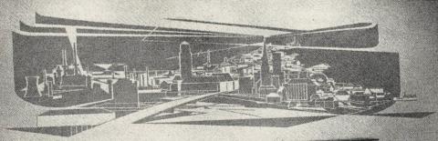 Dahler, Gustav: Geldumlauf (Relief in ehem. Sparkasse Mülheim an der Ruhr, Viktoriastraße, Kassenhalle, rechts), Foto aus: Mülheimer Jahrbuch 1960, Mülheim an der Ruhr 1960, S. 5.